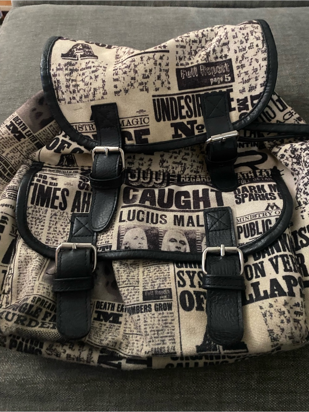 Canvas Newsprint Backpack with Black Trim - Men Bags